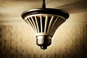 een licht lamp hangende van de plafond. ai-gegenereerd foto