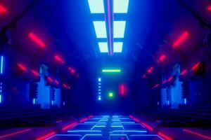 sci-fi grunge gang achtergrond verlichte met neon lichten 3d geven foto