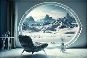 futuristische leven kamer Aan bevroren buitenaards wezen planeet generatief ai foto