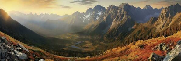 panorama berg herfst landschap. ai gegenereerd foto