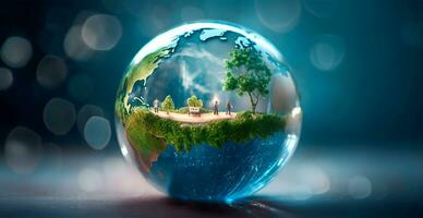 wereldbol, bezorgdheid voor de omgeving, ecosysteem, energie besparing concert - ai gegenereerd beeld foto