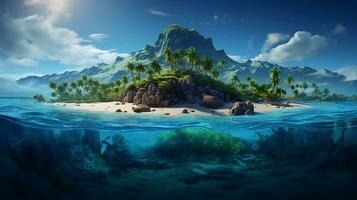 een adembenemend breed hoek visie van een betoverend mooi eiland paradijs foto