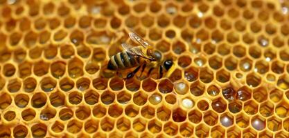 honingraat honing bijen stuifmeel zuigen wespen dichtbij omhoog foto macro foto van een insect