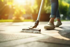 ai gegenereerd vrouw huis verdieping huisvrouw professioneel huiswerk huiselijk kamer hulp in de huishouding huis persoon vrouw vacuüm huishouding huishouden schoonmaakster schoonmaak onderhoud stof leven foto