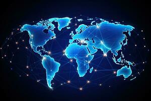 abstract digitaal wereld kaart met verbinding lijnen en stippen, vector illustratie, globaal netwerken en Internationale communicatie. wereld kaart net zo een symbool van de globaal netwerk, ai gegenereerd foto