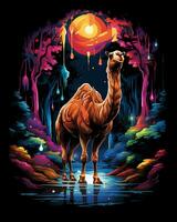 een kameel dier in de betoverd bossen is over landschappen en bossen kleurrijk illustratie achtergrond foto