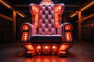 stoel van de koning van muziek- met rood verlichting. muziek- concept foto