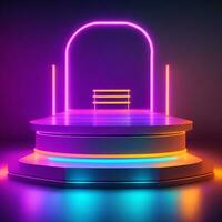 blauw roze paars neon abstract achtergrond, ultraviolet licht, nacht club leeg kamer interieur. ai gegenereerd. foto