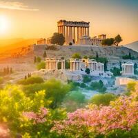 oude bouw in Athene, oude agora van Athene in Griekenland. ai gegenereerd. foto