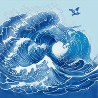 blauw Golf Japans stijl illustratie ai generatief foto