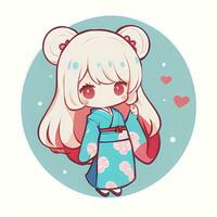 schattig kawaii chibi anime meisje sticker schattig Japans yukata kimono gemakkelijk kleurrijk achtergrond foto