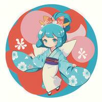 schattig kawaii chibi anime meisje sticker schattig Japans yukata kimono gemakkelijk kleurrijk achtergrond foto