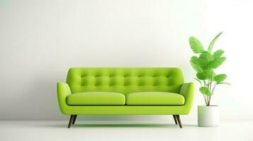 groen sofa met poten geïsoleerd Aan wit. ai generatief foto