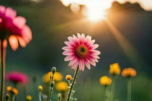 roze bloemen in de zon. ai-gegenereerd foto