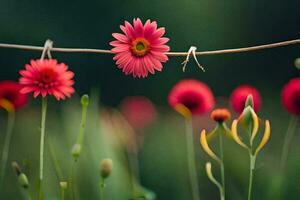 rood bloemen Aan een draad. ai-gegenereerd foto