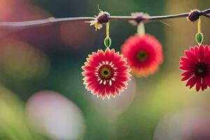 rood bloemen hangende van een Afdeling. ai-gegenereerd foto