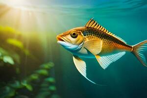 een vis zwemmen in de water. ai-gegenereerd foto