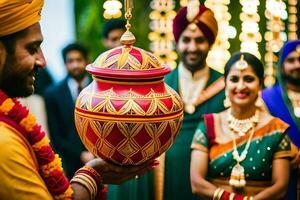 Indisch bruiloft ceremonie in Indië. ai-gegenereerd foto