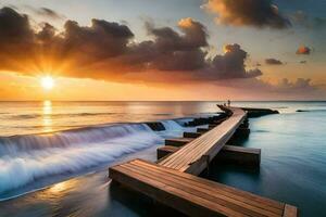 de zon stijgt over- de oceaan in deze mooi foto. ai-gegenereerd foto