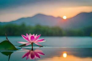 lotus bloem in de water Bij zonsondergang. ai-gegenereerd foto