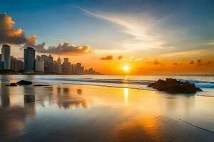 de zon sets over- de stad horizon in caracas, Venezuela. ai-gegenereerd foto