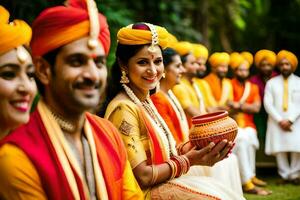 Indisch bruiloft ceremonie in Bangalore. ai-gegenereerd foto