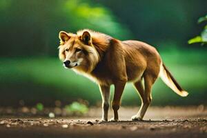 een bruin wolf is staand Aan de grond. ai-gegenereerd foto