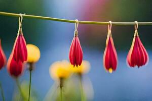 rood bloemen hangende van een draad. ai-gegenereerd foto