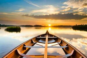 een boot Aan de water Bij zonsondergang. ai-gegenereerd foto