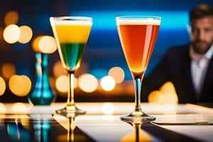 twee bril van cocktails Aan een bar tafel. ai-gegenereerd foto