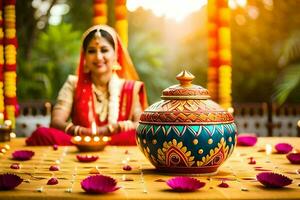 Indisch bruiloft decoratie ideeën. ai-gegenereerd foto