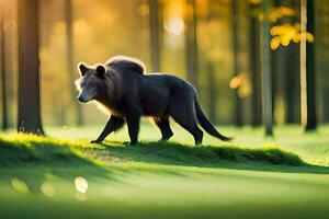 een wild zwijn wandelen door een Woud. ai-gegenereerd foto