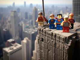 Lego heroes samenwerken omhoog naar opslaan de wereld ai generatief foto