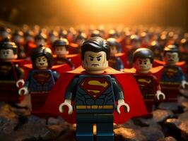 Lego heroes samenwerken omhoog naar opslaan de wereld ai generatief foto