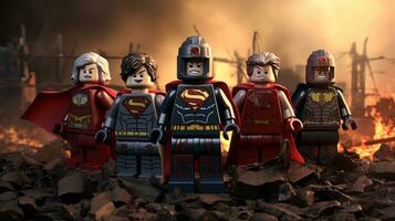 Lego heroes samenwerken omhoog naar opslaan de wereld ai generatief foto