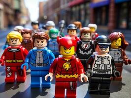 Lego heroes samenwerken omhoog naar opslaan de wereld ai generatief foto