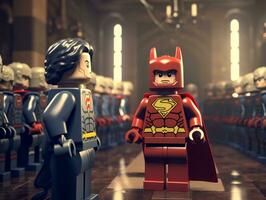 Lego heroes samenwerken omhoog naar opslaan de wereld ai generatief foto