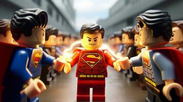 Lego heroes samenwerken omhoog naar opslaan de wereld ai generatief foto