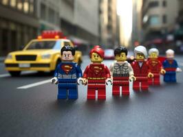 Lego heroes samenwerken omhoog naar opslaan de wereld ai generatief foto