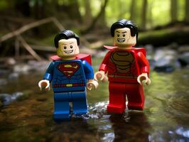 Lego heroes samenwerken omhoog naar opslaan de wereld ai generatief foto