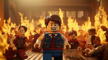 Lego heroes samenwerken omhoog naar opslaan de wereld ai generatief foto