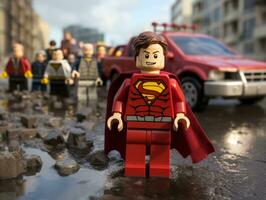 Lego heroes samenwerken omhoog naar opslaan de wereld ai generatief foto