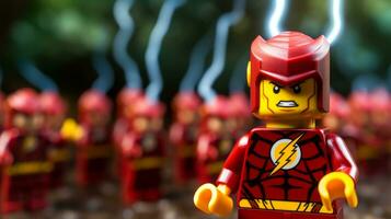 Lego heroes samenwerken omhoog naar opslaan de wereld ai generatief foto