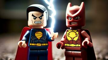 Lego heroes samenwerken omhoog naar opslaan de wereld ai generatief foto