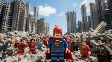 Lego heroes samenwerken omhoog naar opslaan de wereld ai generatief foto