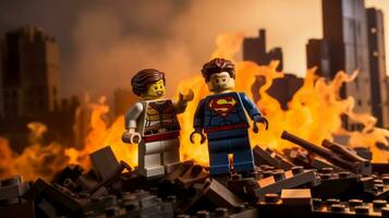 Lego heroes samenwerken omhoog naar opslaan de wereld ai generatief foto