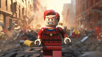 Lego heroes samenwerken omhoog naar opslaan de wereld ai generatief foto