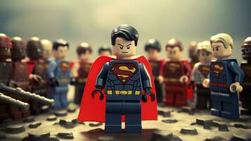 Lego heroes samenwerken omhoog naar opslaan de wereld ai generatief foto