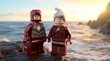 Lego heroes samenwerken omhoog naar opslaan de wereld ai generatief foto