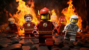 Lego heroes samenwerken omhoog naar opslaan de wereld ai generatief foto